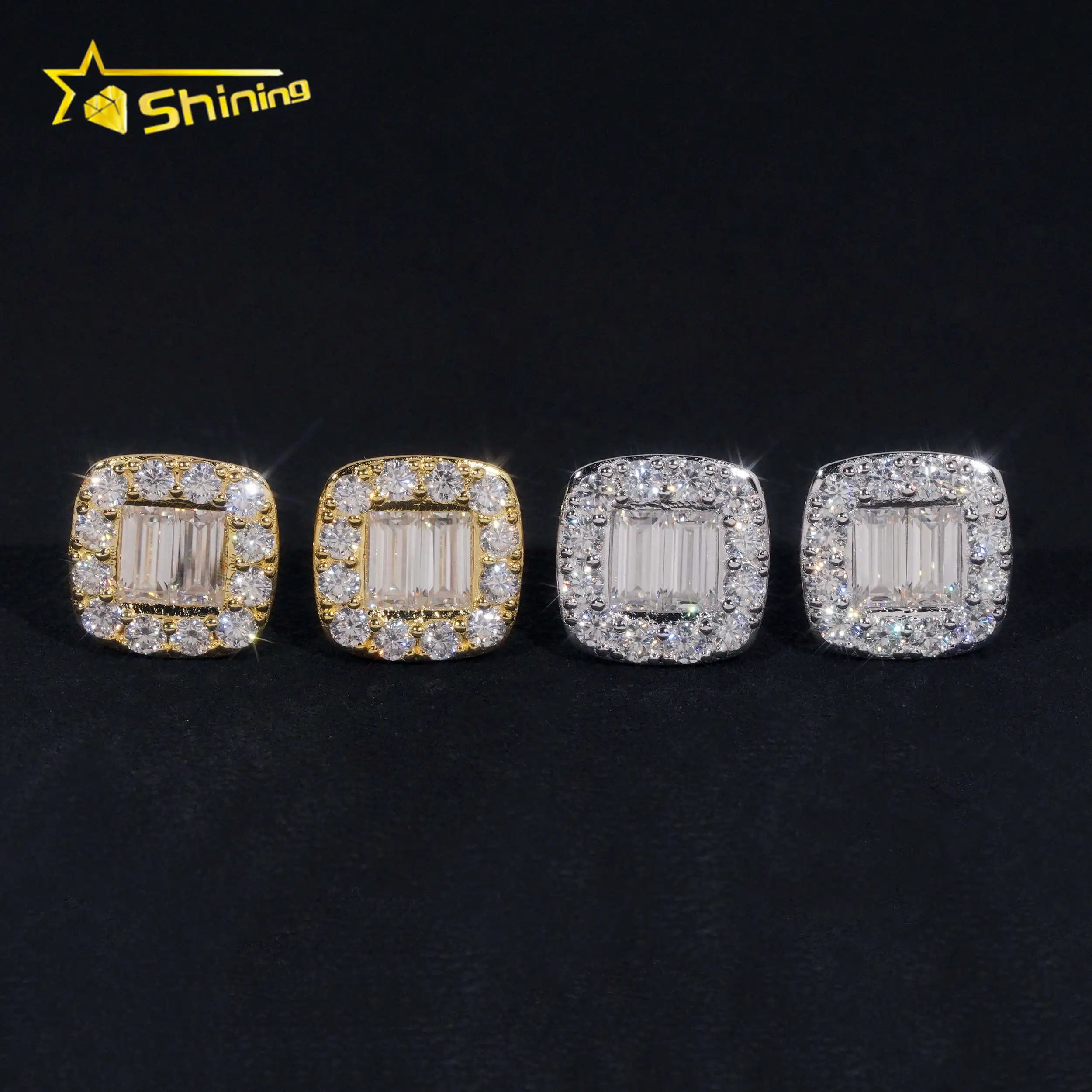 925 Sterling Silver Jewelry Gold Plated VVS Moissanite Stud Earrings Custom Iced Out Men Hip Hop Earrings