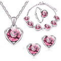 Wholesale 4PCS/Sets Love Heart Pendant Necklaces Bracelet Earrings Rings Jewelry Set Crystal Gold Plated Women Girls