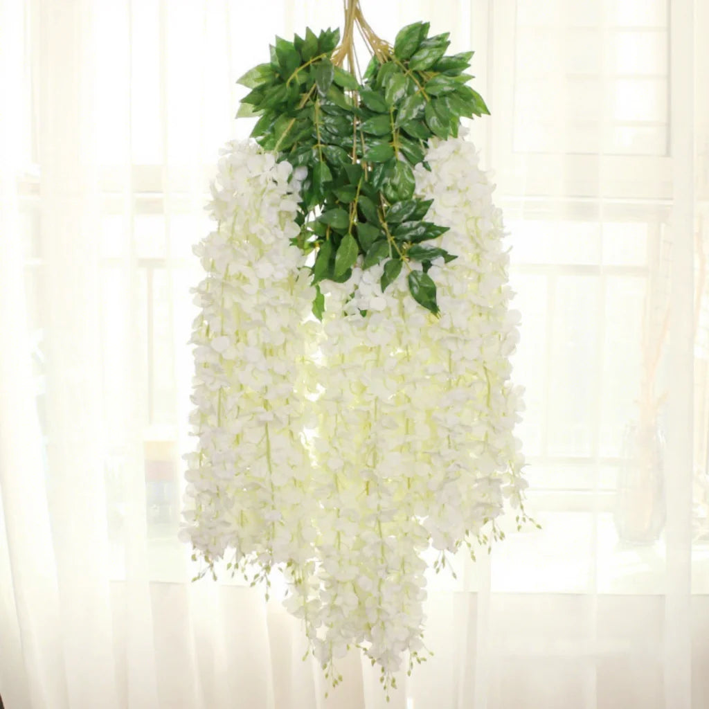 AF16001 Bulk Sale Artificial Wisteria Flor Supplies Flower Bushy Silk Vine Ratta Hanging Garland Hanging for Celling Decoration