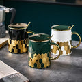 Luxury White Golden Honeycomb Design Ceramic Mug with Lid Spoon Flower Tea Milk Coffee Cup for Gift Household Office