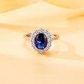 Luxury Silver Plated Wedding Ring For Women Oval Shape Blue Diamond Moissanite Diamond Zircon Engagement Finger Ring