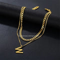 Simple Retro Hip-Hop Style Double-Layer Stacked Stainless Steel W Letter Pendant Necklace for Women Wholesale Fashion Accessory