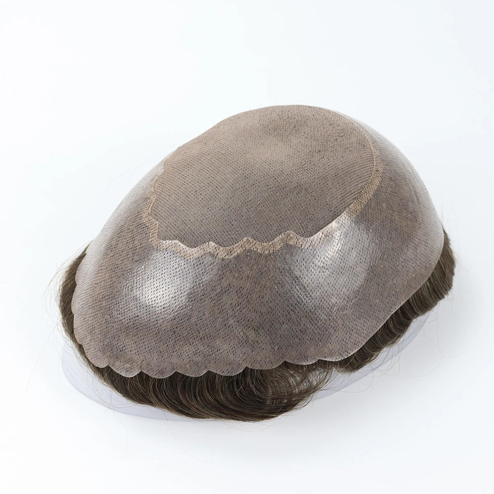 Geares 100% Human Hair Toupee Mono with Transparent Silicone Pu Around Hair Prosthesis Toupee for Hair Loss Men