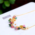 Wholesale Healing Crystal 14k Gold  Plated Tourmaline Flower Necklace Hand-woven Chain for Women