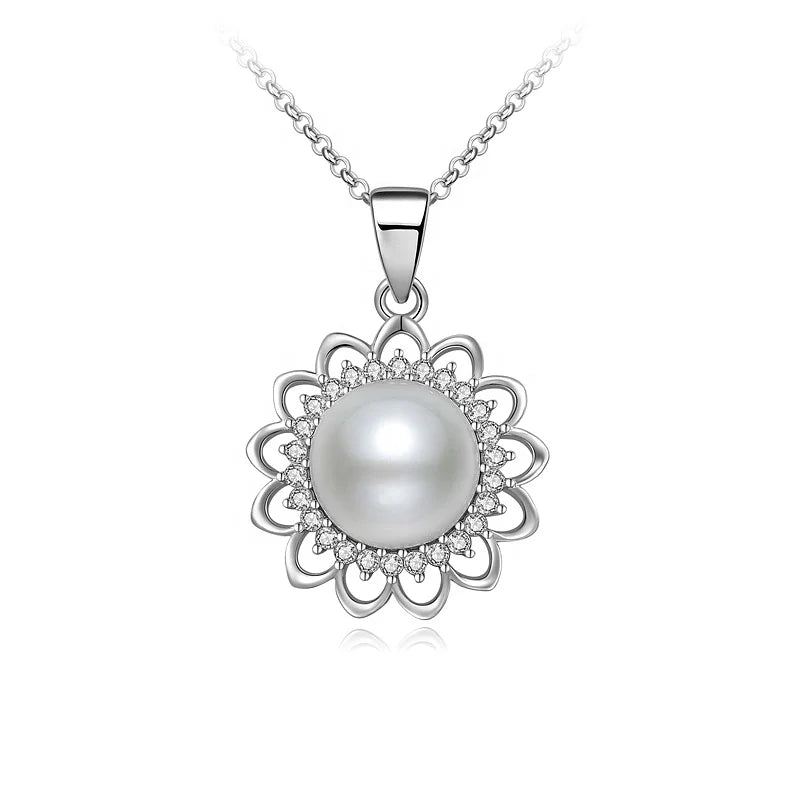 Rose Gold Plated Natural Flower Design Zirconias Jewellery Fresh Water Bridal Jewelry 925 Silver Freshwater Pearls for Pendant