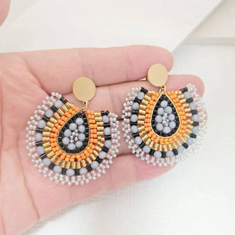 Bohemia Beaded Water Drop Dangle Earrings for Women Summer Holiday Beach Jewelry Handmade Colorful Seed Beads Teardrop Earrings