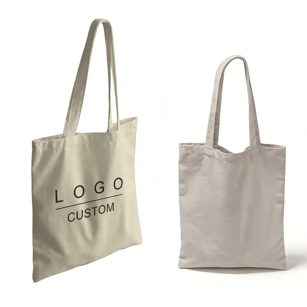 Custom Logo Printed Eco-Friendly Recyclable Reusable Fabric Letter Pattern Cotton Shoulder Handle Tote Bag for Daily Use & Gift