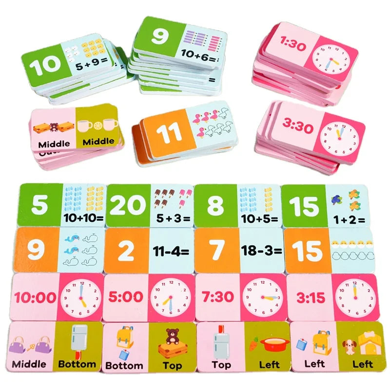 Children's Wooden Puzzle Domino Four in One Continuous Addition and Subtraction Operation Time Cognition English Words