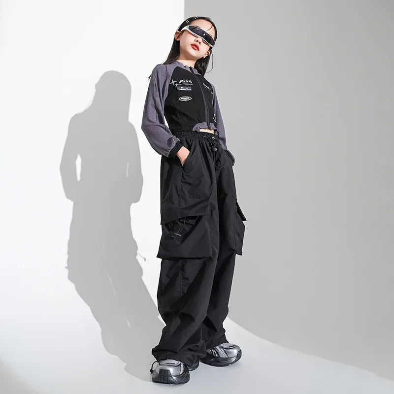 Girls Jazz Dance Dress Handsome Japanese Street Costume Set Children Hiphop Runway Stage Trend