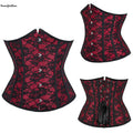 14 Fish Bones Vintage Korsette Lace up Firm Tummy Control Floral  Bustier Burgundy Underbust Corset Top for Women
