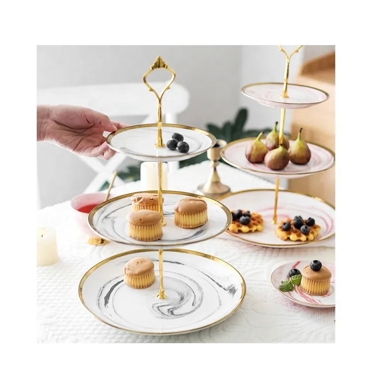 Display Tower Tray Wedding Party Bandejas De Tortas 3 Tier Ceramic Eco-Friendly Food Contact Safe Cupcake Cake Tier Stand
