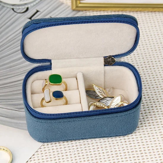 Mini Plush Velvet Jewelry Ring Case Pocket Size Earrings Organizer Holder