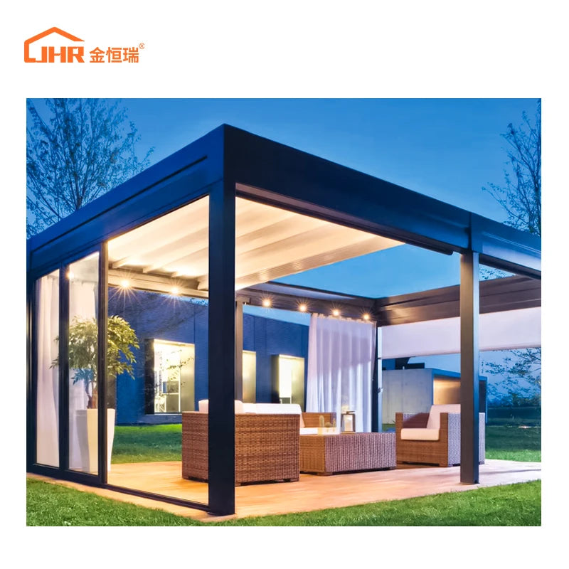 JHR Pergola Home Decor Garden Shed Aluminum Patio Louvered Roof Large Outdoor Pergola