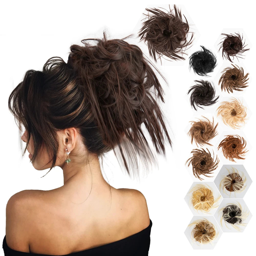 Women's Synthetic Hair Chignon Scrunchie Bun Elastic Band Donut Updo Hairpiece Rubber Band Messy Hair Postiche for Stylish Look