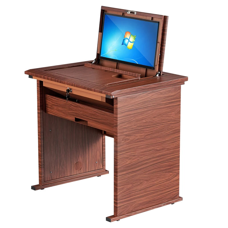Metal Multimedia Classroom Training Room Flip up Removable Cover Revolving Safe Computer Desk