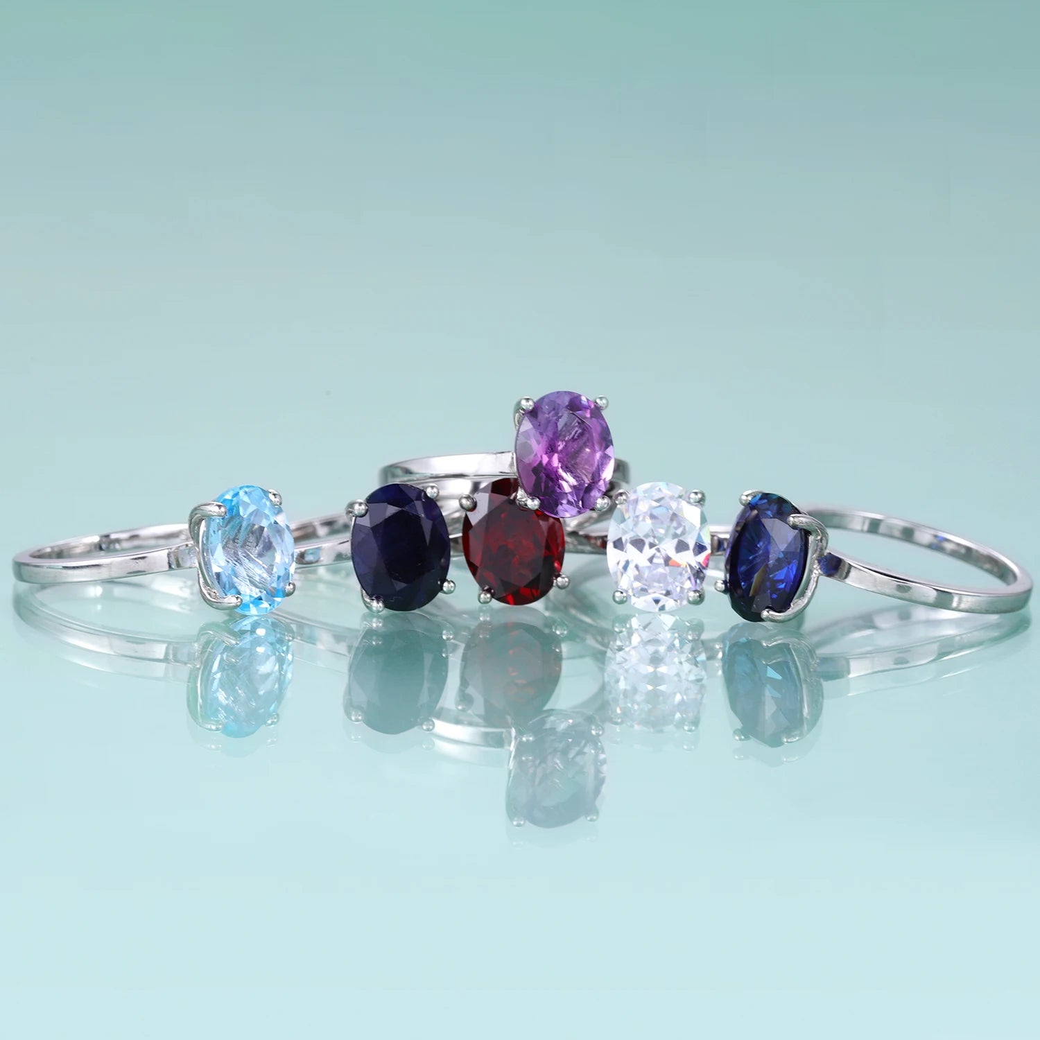 KH113 Abiding Fine Jewelry 4 Prong Setting Single Oval Shape 7x9mm Gemstone Wholesale 925 Sterling Silver Engagement Ring
