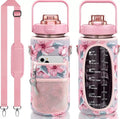 64oz Gym Plastic Bottle BPA Free Leak Proof With Straw Motivational Fitness Plastic Sport Water Bottle With Sleeve
