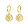 CZCITY Gold Plated Hoops with Women Pattern Huggie Earrings 18k Plated Hoop Coin Clip Earrings Wholesale