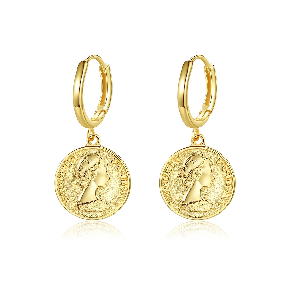 CZCITY Gold Plated Hoops with Women Pattern Huggie Earrings 18k Plated Hoop Coin Clip Earrings Wholesale