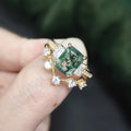 Abiding Hot Sale Natural Rectangle Large Emerald Cut Moss Agate 14K Gold Plated Chunky 925 Sterling Silver Stack Rings Set