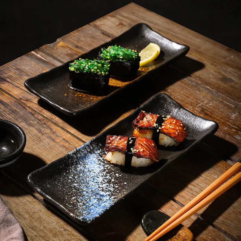 8-Inch Eco-Friendly Rectangular Porcelain Dinnerware Fashion Style Restaurant Ware Flat Ceramic Salmon Lobster Plate for Sushi