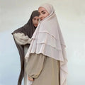 Latest Plus Size Breathable Lightweight Anti-Wrinkle Three Layer Chiffon Khimar Hijab for Women Muslims Tie Back Long Multi