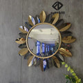 80CM Wholesale Golden Sunflower Luxury Decorative Makeup Mirror Wall Wrought Iron Creative Home Decor Hanging Dropshipping DDP