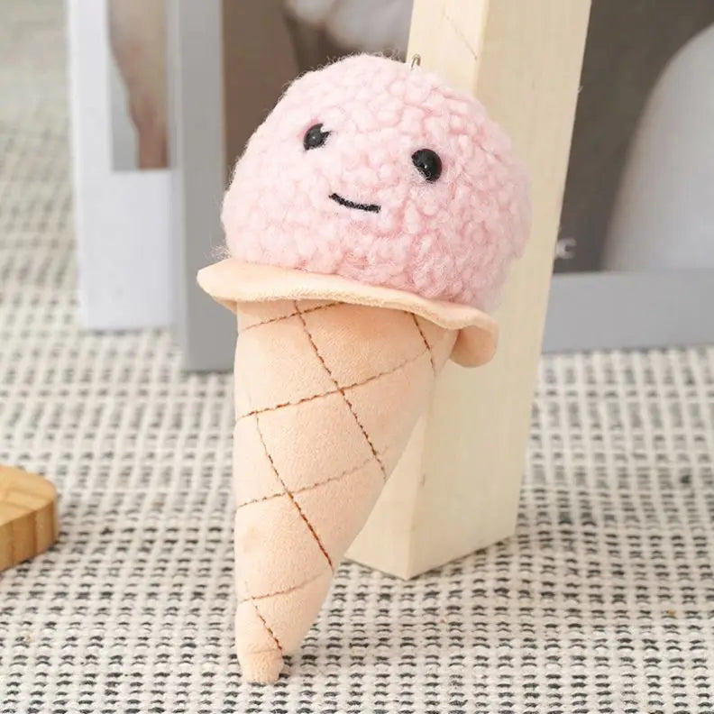12CM Food Kawaii Stuffed Ice Cream Plush Keychain Toys Soft Ice Cream Plush Pompom Keychain Stuffed Plush Toys Bag Charm Pendant