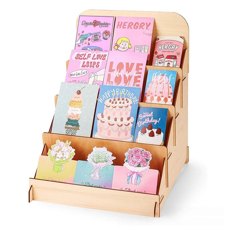Wooden Desk Card Rack for Home Storage Greeting Card Display Stand for Postcards & Stickers Wood Crafts Wall Sign
