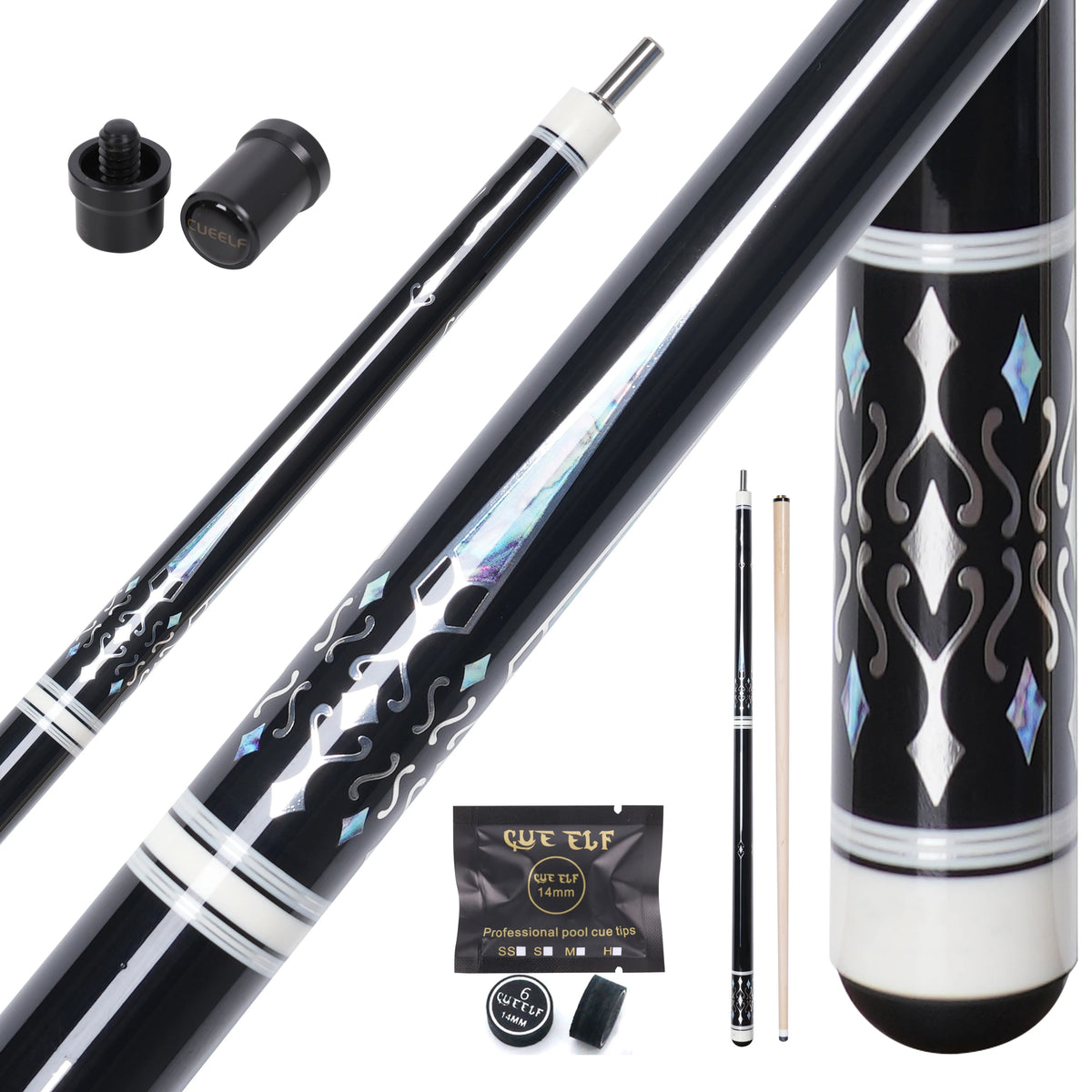 Cueelf High Quality Carom Pool Cue Stick Maple Shaft High Grade Sticker Cue VP2 Joint 12mm Tip Size Carom Cue MegaBDM