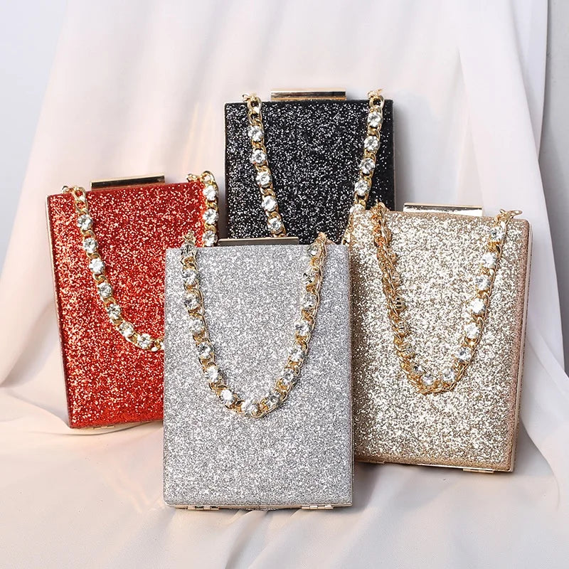 Rhinestone Chain Crossbody Square Ladies Handbag Sparkling Banquet Party Portable Evening Bag