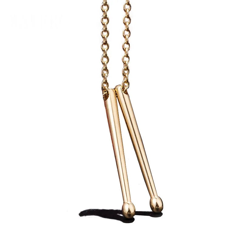 Fashion Stainless Steel Long Double Bar Necklace Musical Drumstick Pendant Necklace for Men