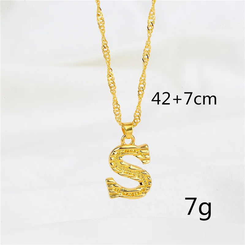 BINSHUO Trendy 18K Gold Line Initial Letters Pendant Necklace Hot Selling Sparkling Shiny Cutting Design with Figaro Chain