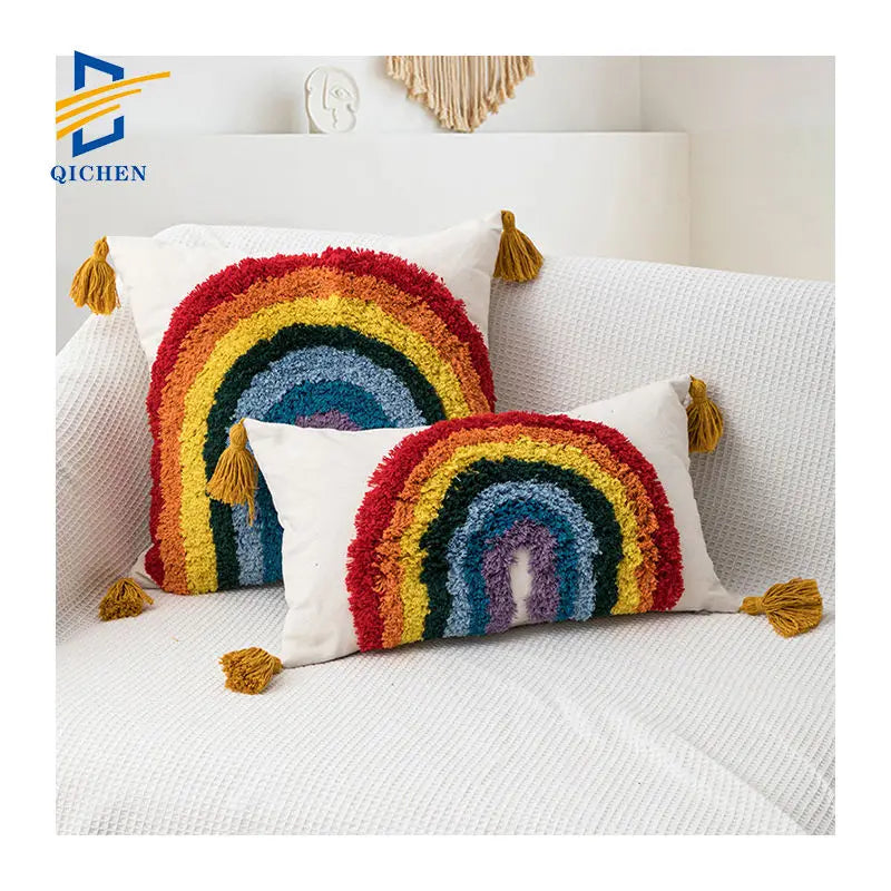Innermor Morocco Style Woven Cotton Tassel Throw Pillow Covers Boho Tufted Cushion Cover for Sofa Bed Decorative