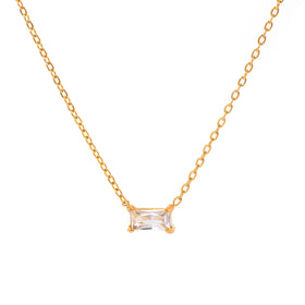 J&D Jewelry Dainty 18K Gold Plated Stainless Steel Rectangle CZ Zirconia Pendant Necklace for Women
