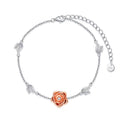 Valentines Day Jewelry 925 Sterling Silver Two Tone Zircon Rose Flower Chain Bracelet for Women