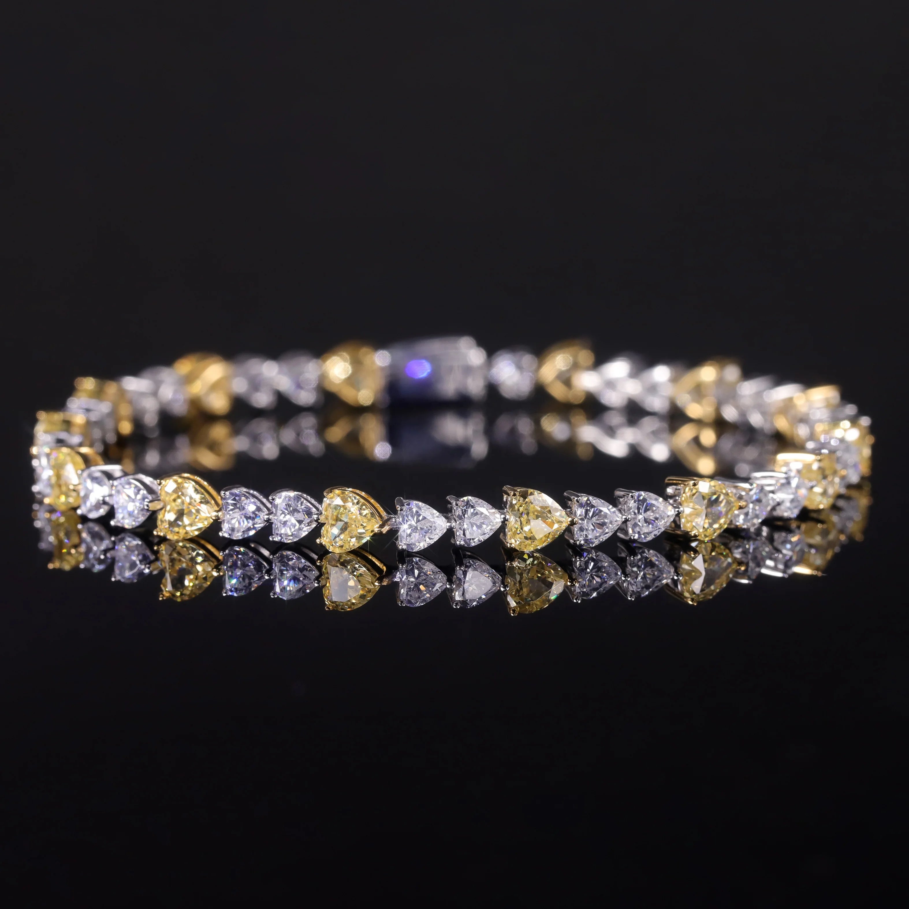 AB032 Abiding Factory Price Heart Cut 5A Yellow White Colorful Cubic Zirconas 925 Sterling Silver Women Tennis Bracelet