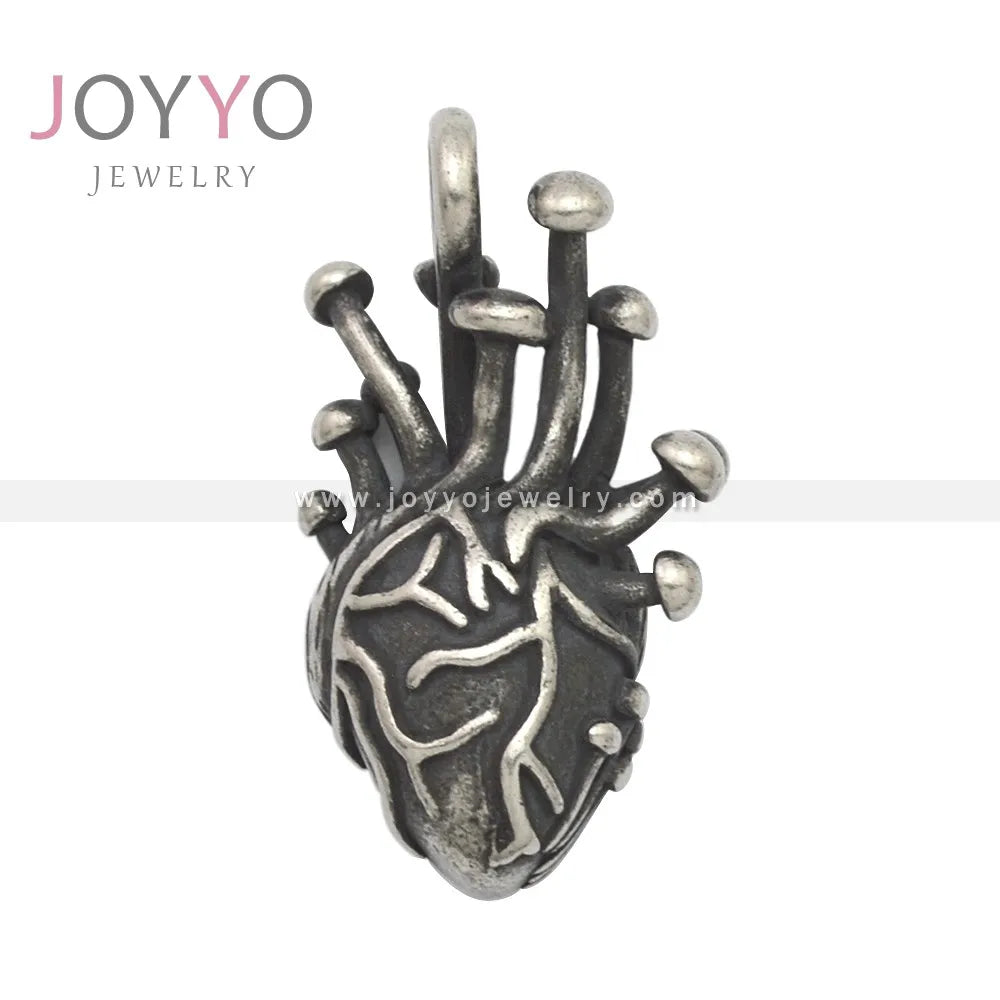 Custom Creative Design Vintage 3D Heart Pendant Unique Punk Stainless Steel Heart Shape Pendant