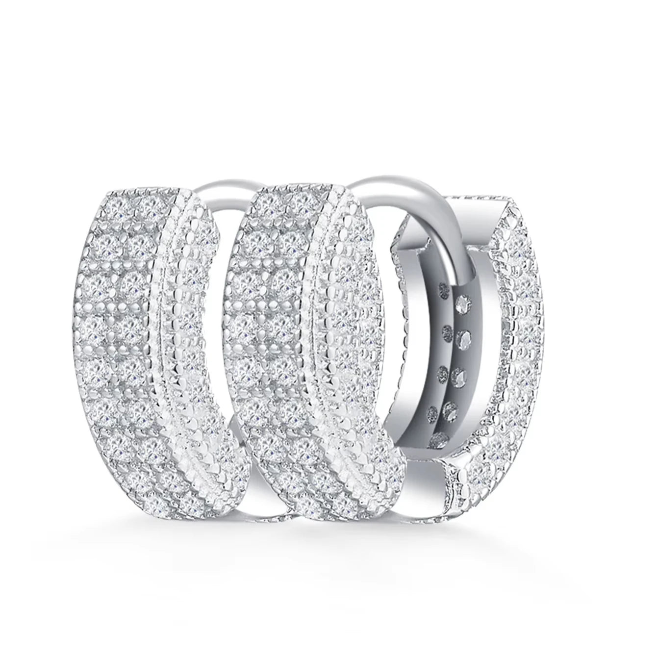 Fine Jewelry 925 Sterling Silver D Color VVS 2 Row Moissanite Diamond Wide Huggie Hoop Earrings for Women
