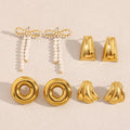 G3970 Wholesale Stainless Steel 18K Gold Plated Pearl Bow Chunky Statement Earrings for Women Fashion Jewelry Stud Earrings