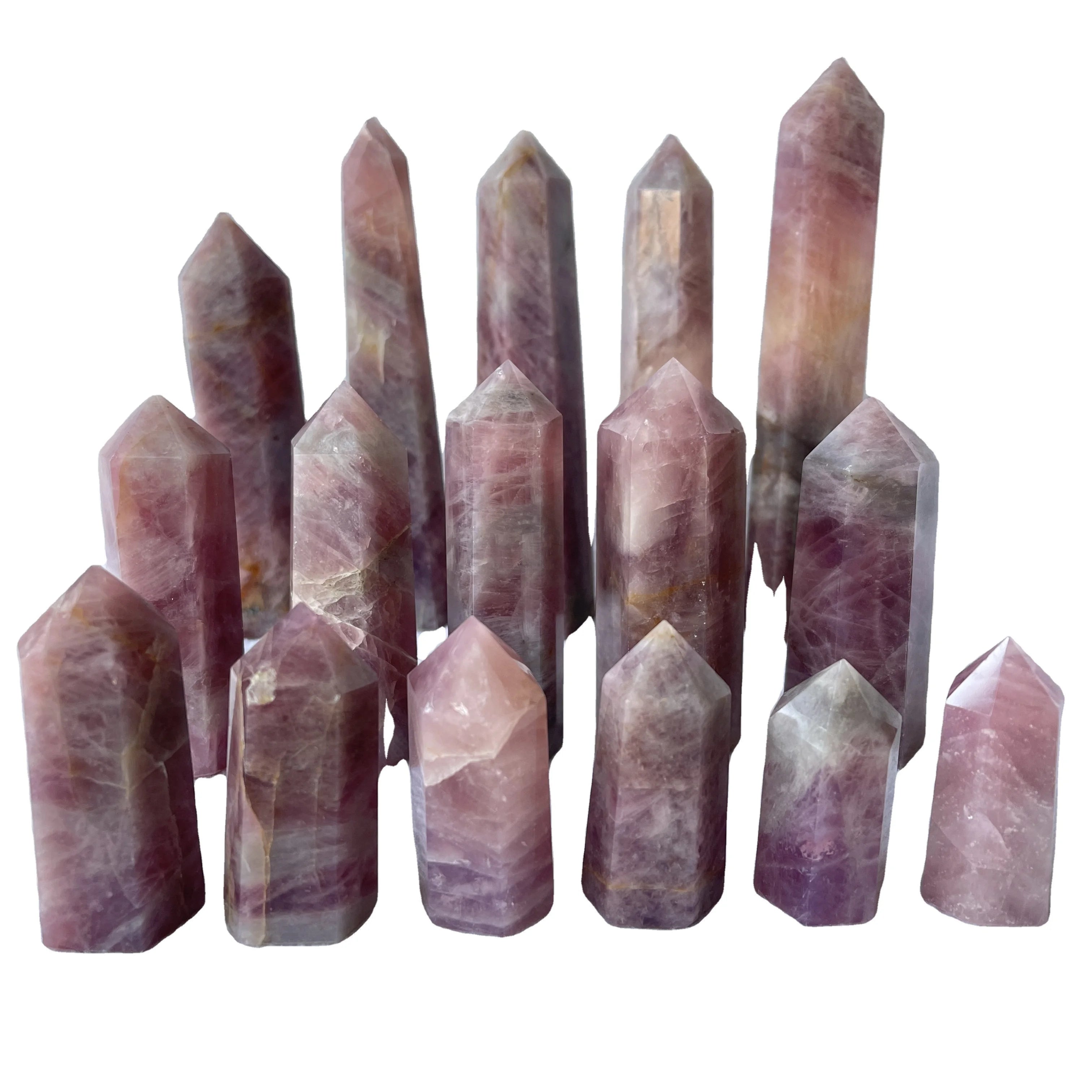 Natural Healing Stones Crystals Wand Pink Amethyst Purple Rose Quartz Tower for Decoration