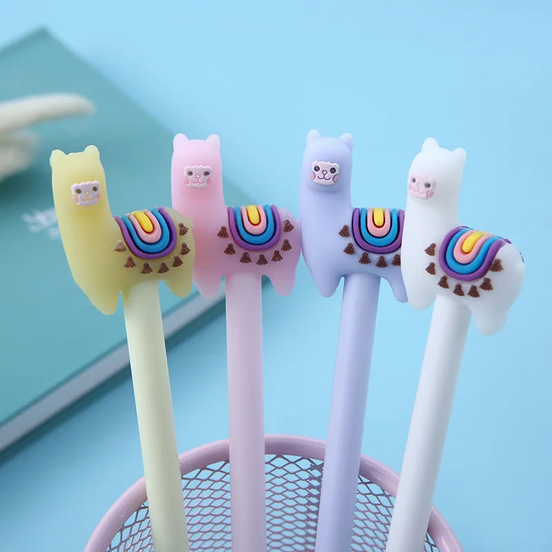 Wholesale Plastic Alpaca Cartoon Head Cute Neutral Gel Pen Imported China Writing Smooth Student Stationery Beautiful Boy MegaBDM