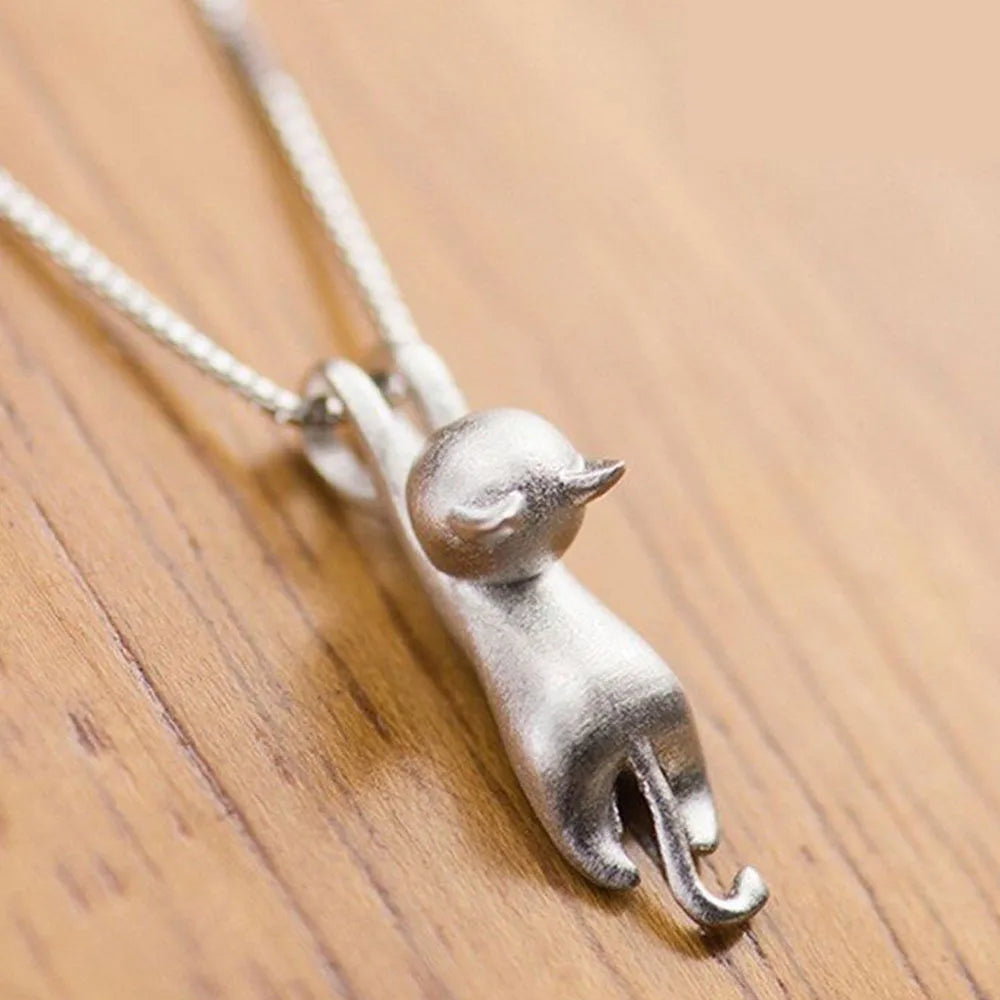 CAOSHI Hot Trendy Matte Silver Black Color Animals Necklace Personal Unisex Cute Cat Pendants Necklace for Men Women