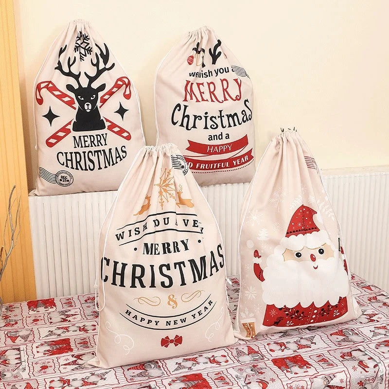 Large Christmas Bags Drawstring Canvas Christmas Gifts Santa Sack Bags DIY Reusable Burlap Xmas Gift Bags with Drawstring MegaBDM