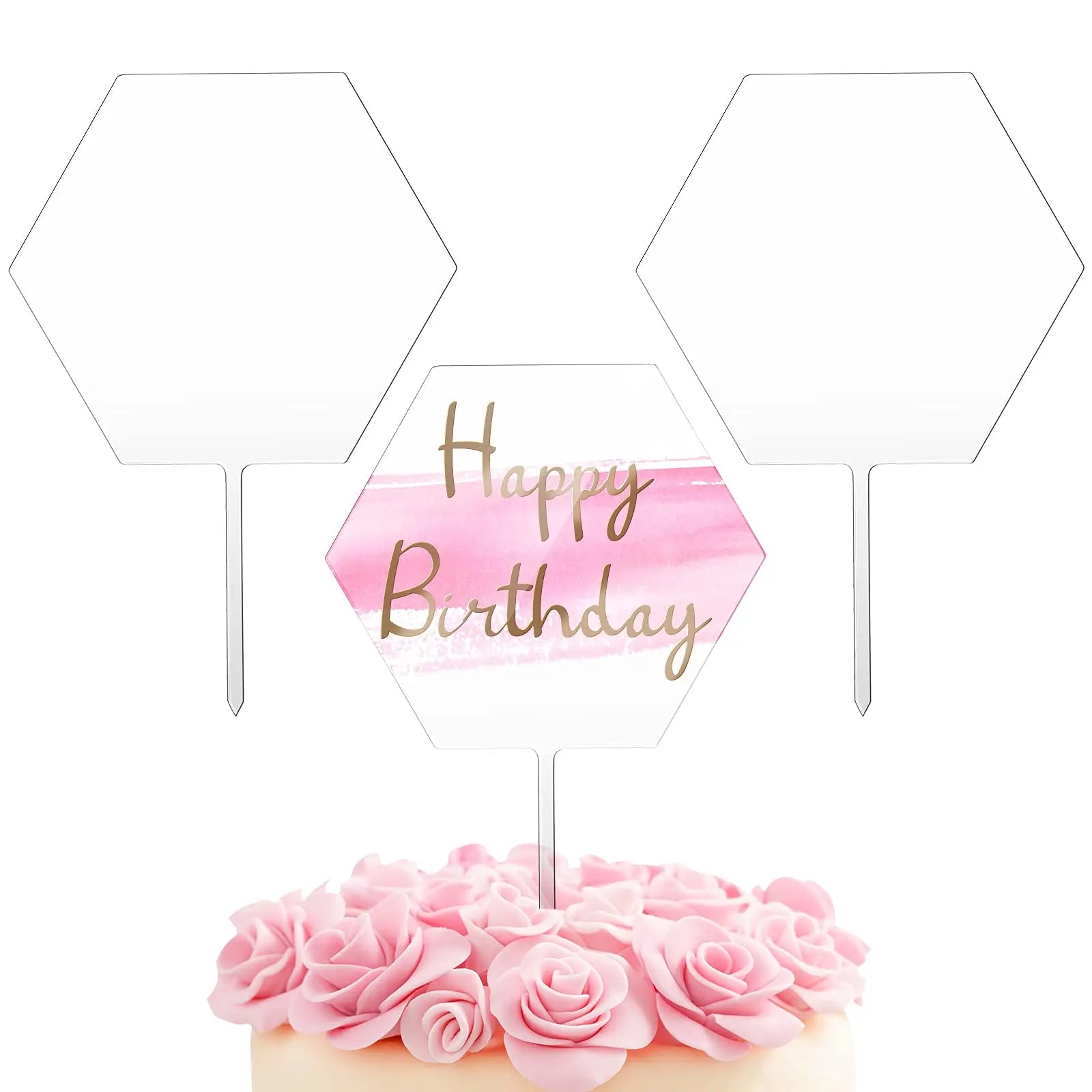 Clear Hexagon Acrylic Blank Cake Topper Clear DIY Birthday Cake Topper Personalized DIY Birthday DIY Dessert Cupcake Toppers