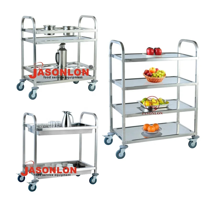 China Factory Stainless Steel Utility Trolley Restaurant Dining Cart with Locking Wheels for Kitchen Restaurant Hotel