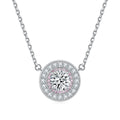 Round Halo Pink Sterling Silver Pendant Necklace