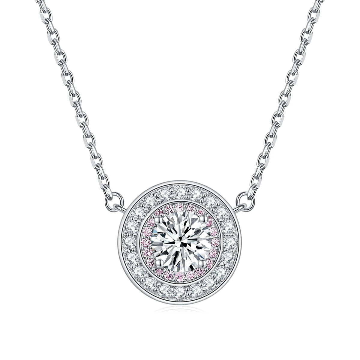 Round Halo Pink Sterling Silver Pendant Necklace