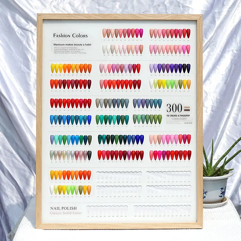 Large Wood Photo Frame with 300 Color Acrylic Landing for Nail Polish Gel Tips Color Card Display for Nail Supplies
