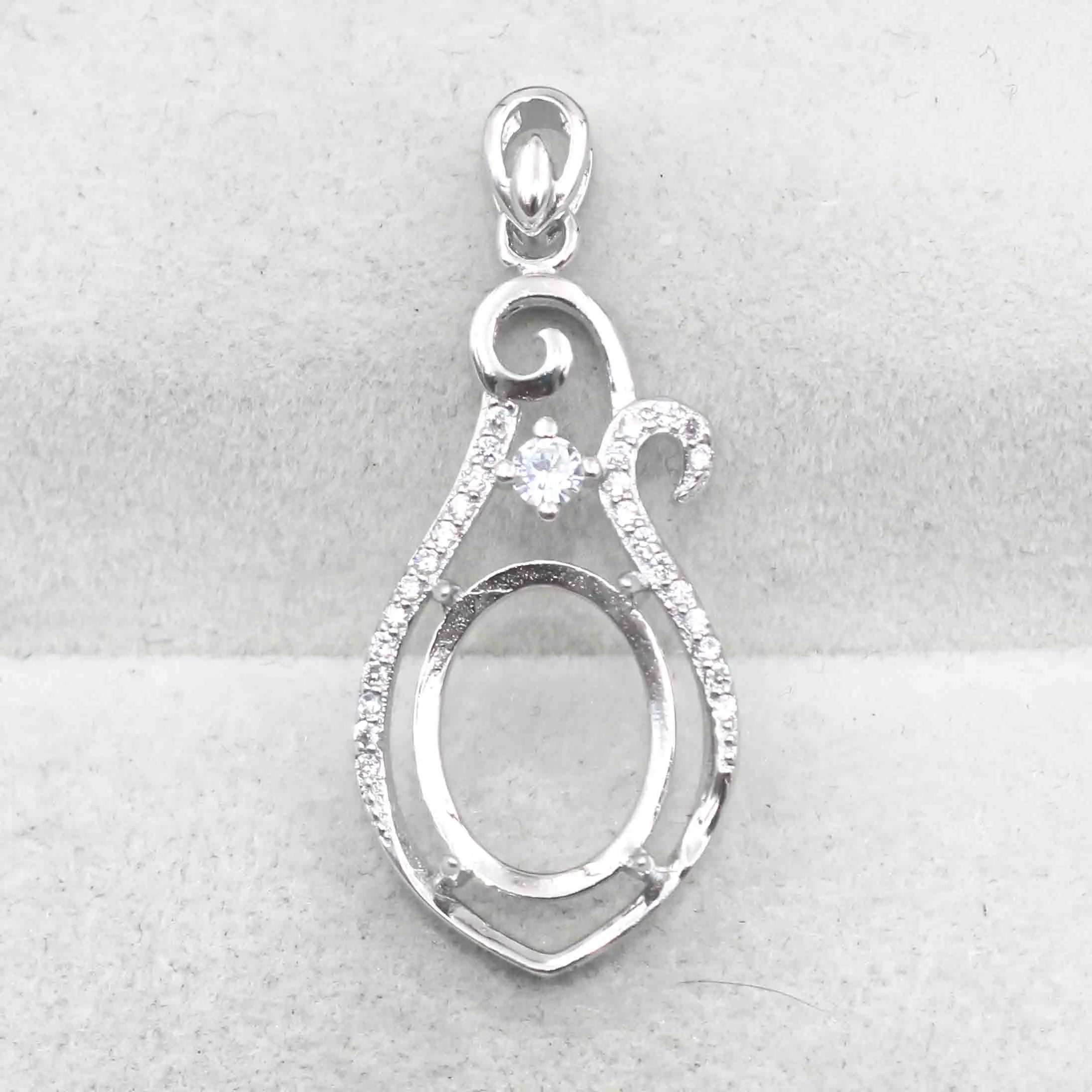 Sterling Silver 10*13mm Semi Mount Pendant Empty Frame Blank Support Setting S925 Base Holder Without Center Stone for DIY Inlay